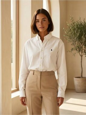 Ralph Lauren White Button-Down Shirt with Navy Pony